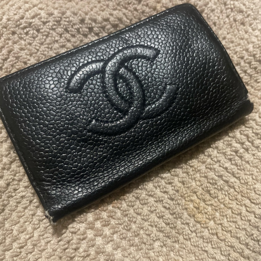 Vintage CHANEL Black Leather Key Card Holder Wallet Case - AUTHENTIC